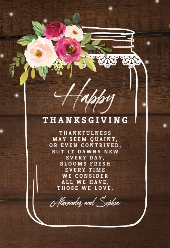 Mason jar message - thanksgiving card