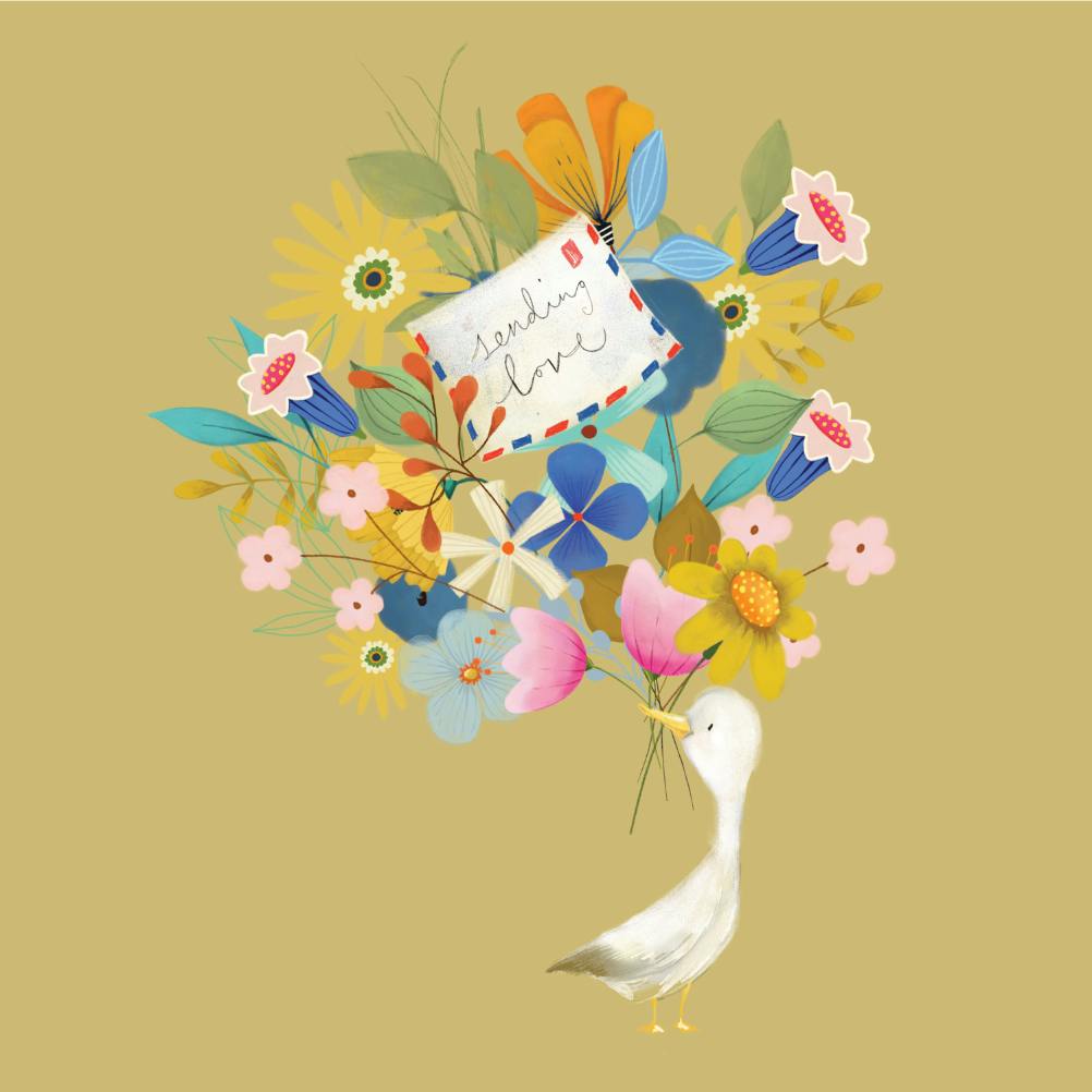 Duck and bouquet - valentine's day card