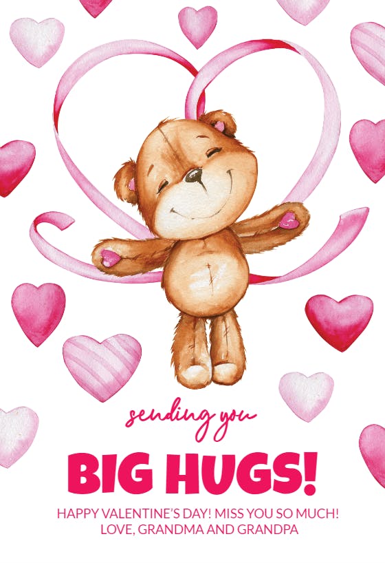 Teddy pink hugs - valentine's day card