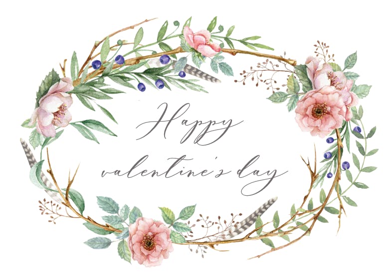 Woodland flower wreath -  tarjeta de san valentín