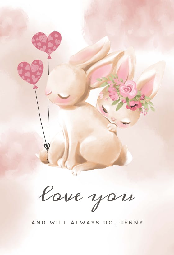 Bunnies in love -  free thinking of you card