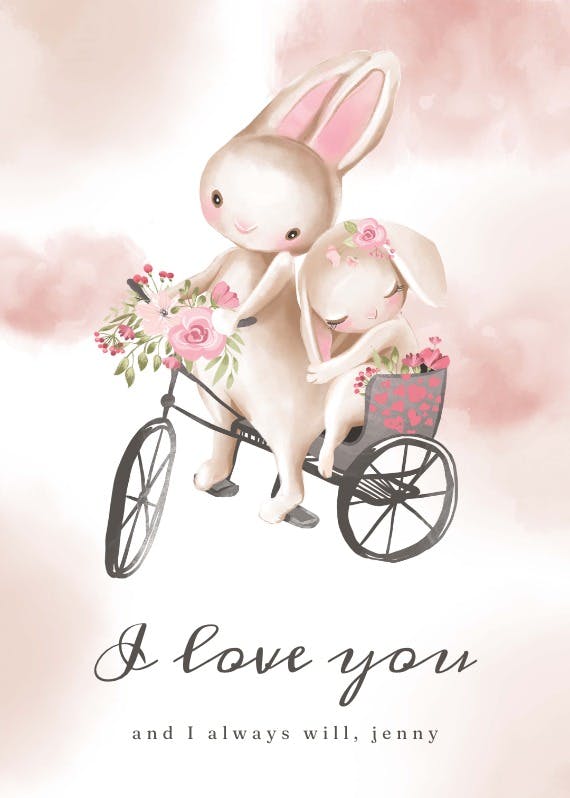 Bunnies on a bike - tarjeta de amor