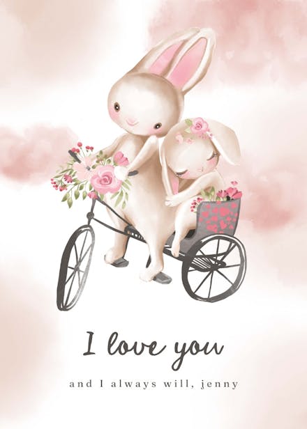 Bunnies on a bike - love card