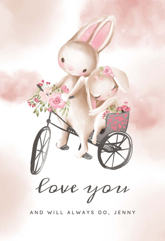 Bunnies on a bike - valentine's day card