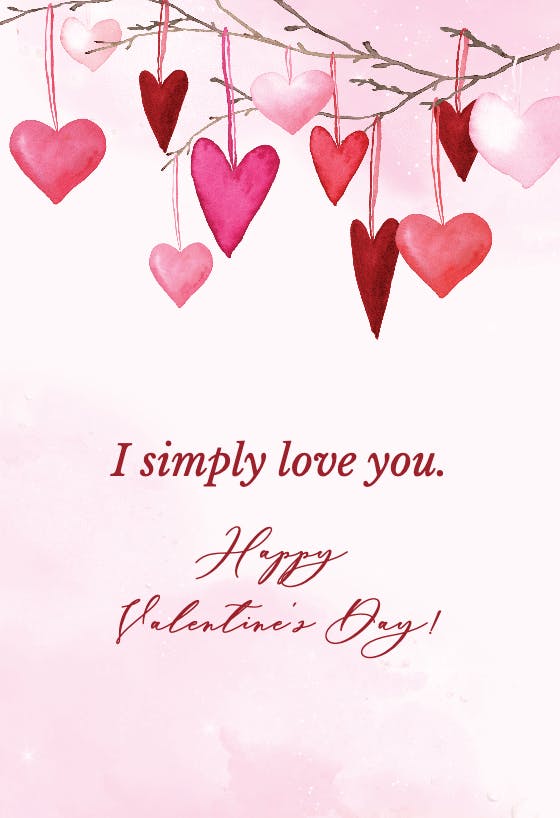 Valentine's day hanging hearts -  tarjeta de amor