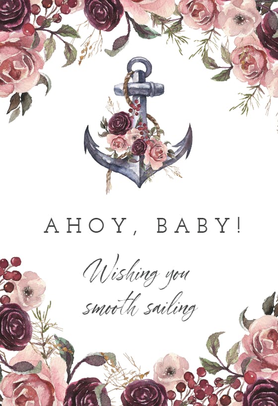 Anchor and floral frame -  tarjeta de recién nacido