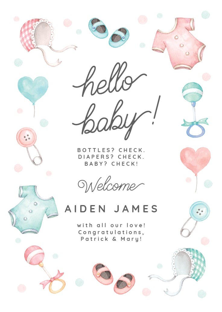 Baby belongings - baby shower & new baby card