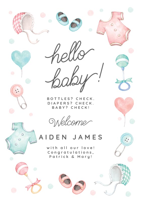 Baby belongings -  baby shower & new baby card