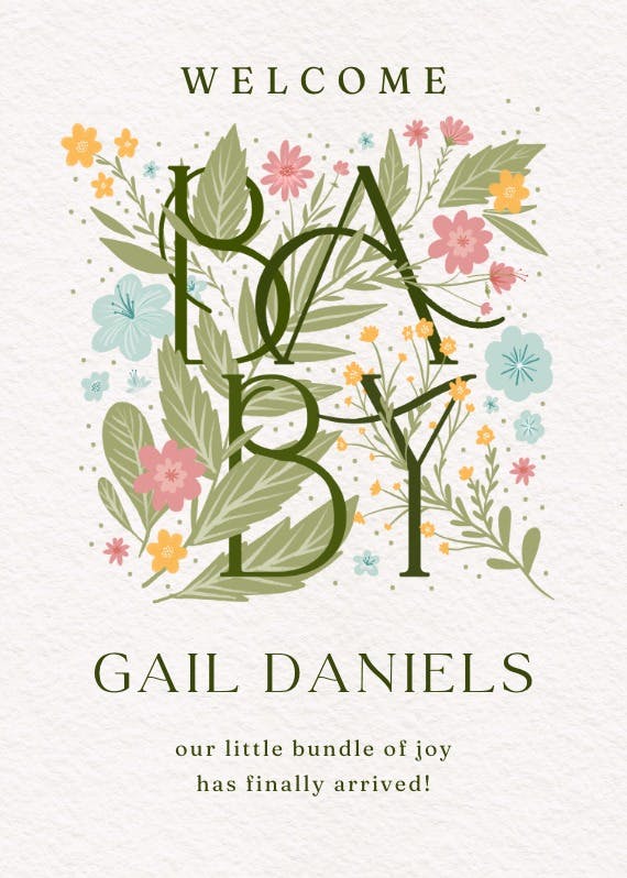 Baby blooms - tarjeta de recién nacido