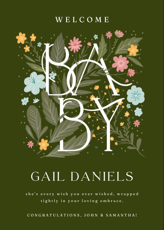 Baby florals -  tarjeta de recién nacido