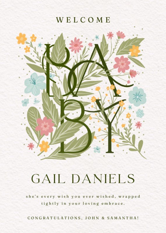 Baby florals -  tarjeta de recién nacido