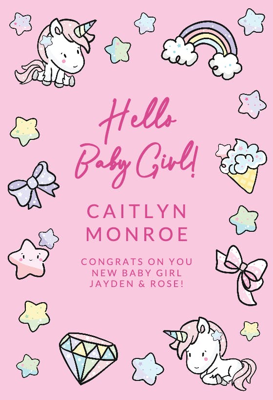 Baby unicorns and stars - tarjeta de recién nacido
