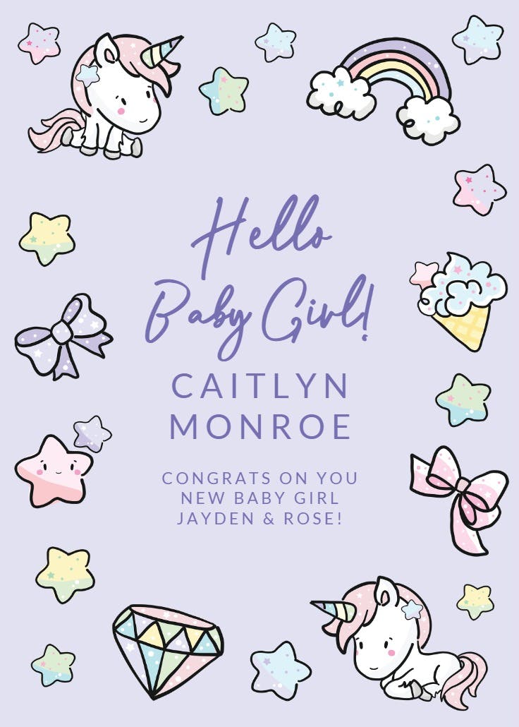 Baby unicorns and stars - baby shower & new baby card