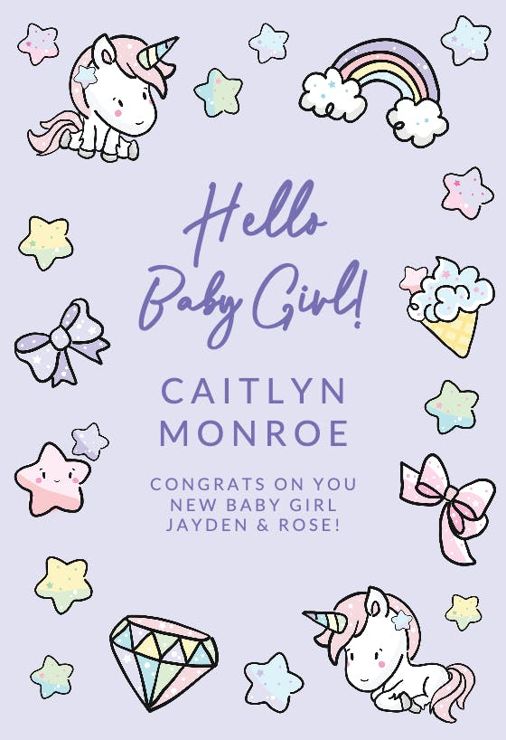 Baby unicorns and stars -  baby shower & new baby card