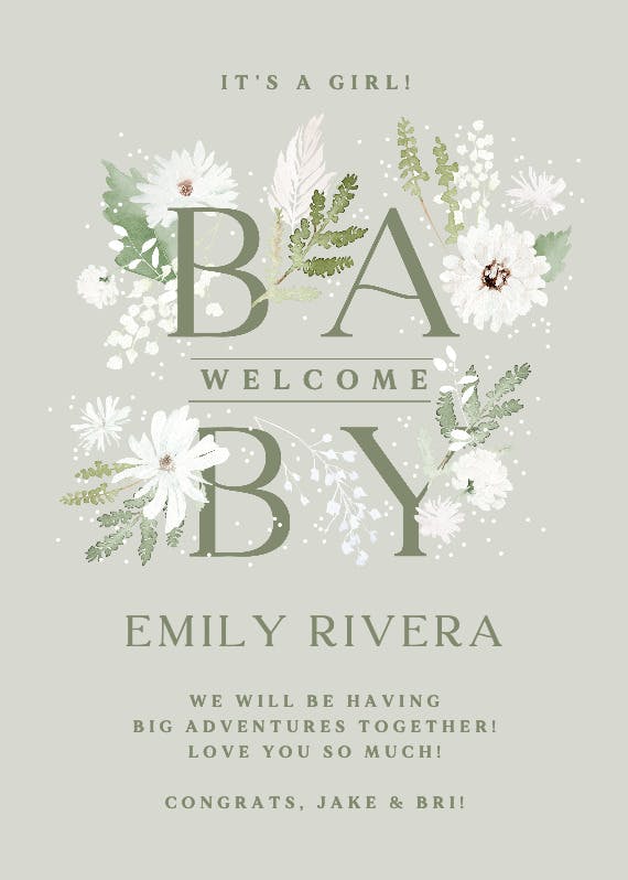 Baby winter florals -  baby shower & new baby card