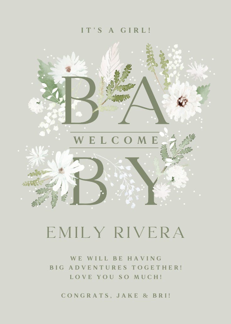 Baby winter florals -  baby shower & new baby card