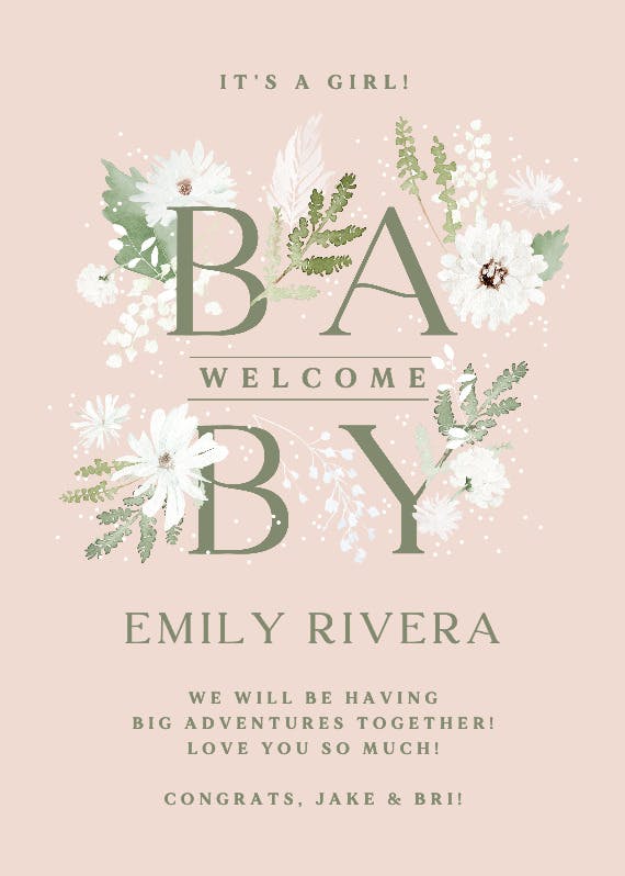 Baby winter florals - tarjeta de recién nacido