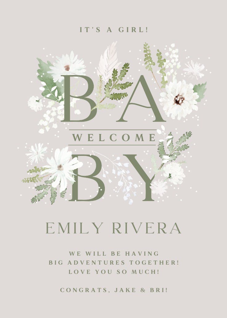 Baby winter florals -  baby shower & new baby card