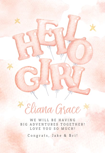 Balloons letters - Tarjeta De Recién Nacido