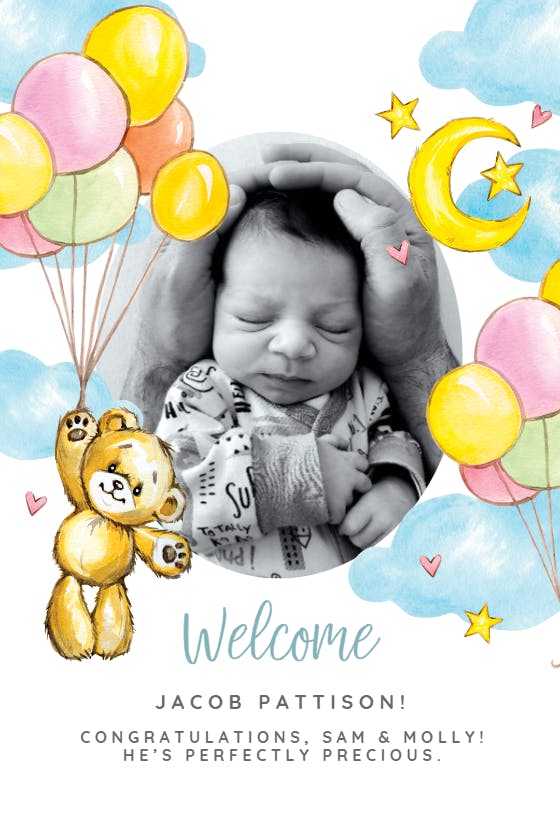 Bearing balloons - tarjeta de recién nacido