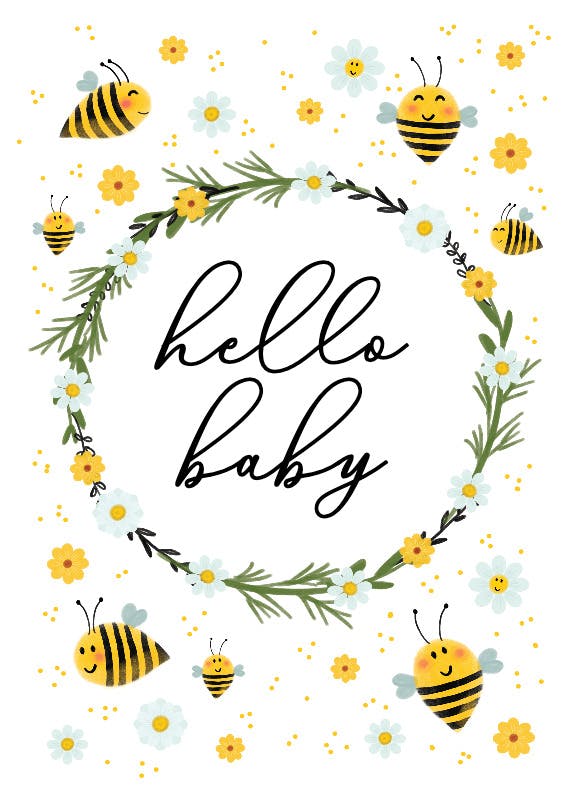 Bee wreath -  tarjeta de recién nacido