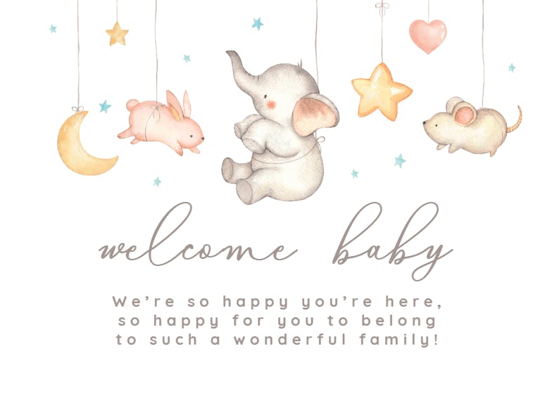 Blissful elephant -  baby shower & new baby card