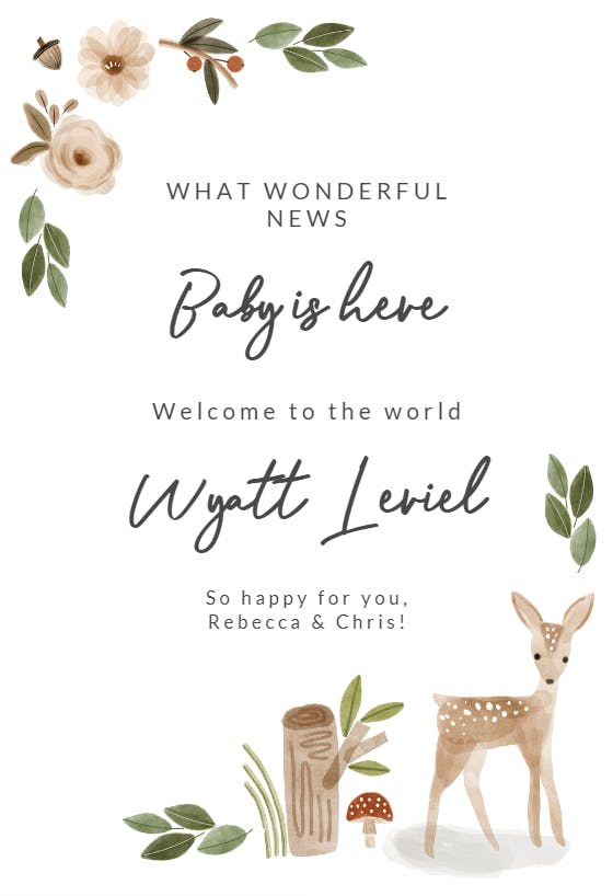 Boho woodland -  baby shower & new baby card
