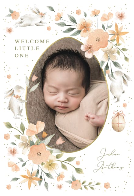 Bunny and flowers wreath - Tarjeta De Recién Nacido