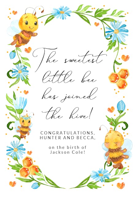 Busy Buzzing - Tarjeta De Recién Nacido