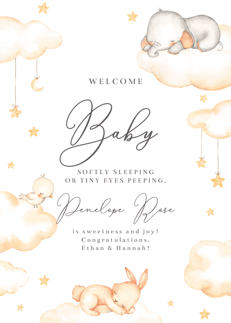 Cloud naps - baby shower & new baby card