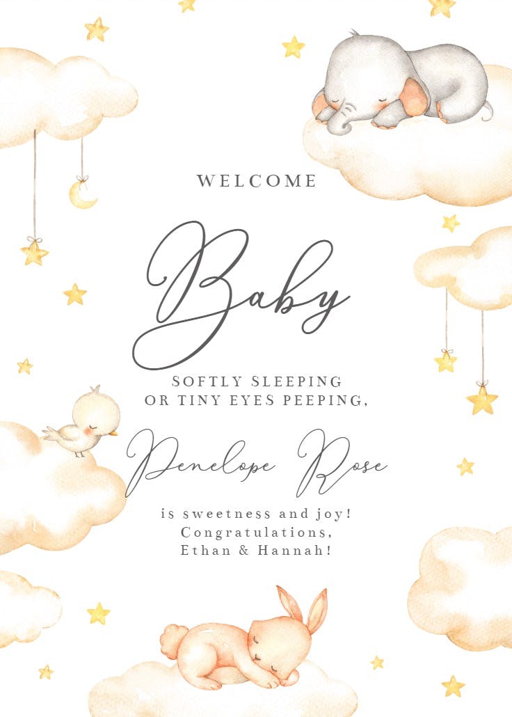 Cloud naps - baby shower & new baby card