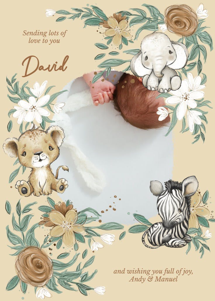 Cozy critters photo - baby shower & new baby card