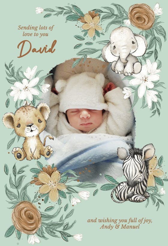 Cozy critters photo -  baby shower & new baby card