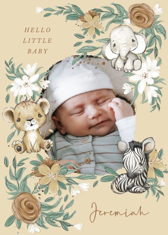 Cozy sleepy critters photo -  baby shower & new baby card
