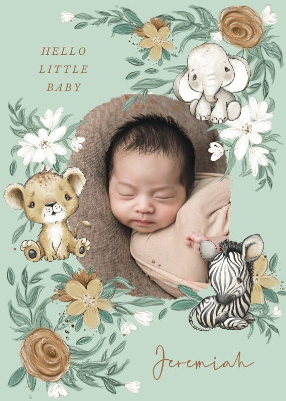 Cozy sleepy critters photo - tarjeta de recién nacido