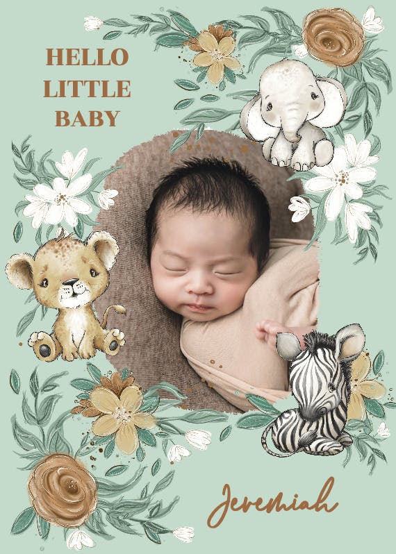 Cozy sleepy critters photo -  baby shower & new baby card