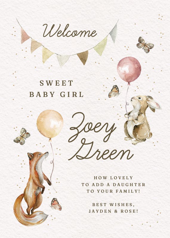 Critter celebration -  baby shower & new baby card