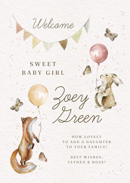 Critter celebration - baby shower & new baby card