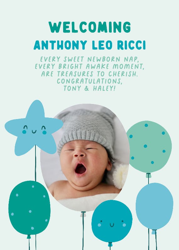 Cute kiddie balloons -  baby shower & new baby card
