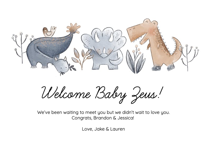 Diminutive dinos -  baby shower & new baby card