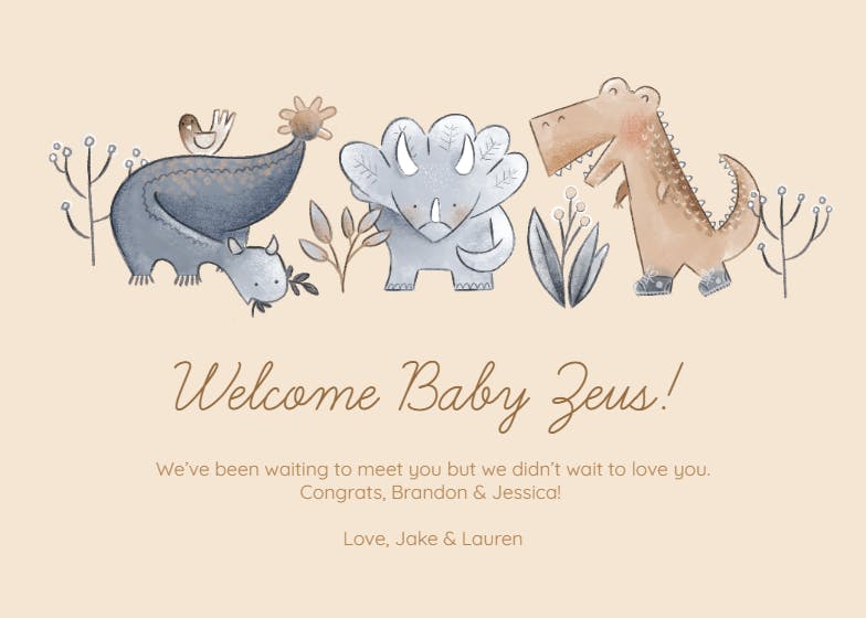 Diminutive dinos -  baby shower & new baby card
