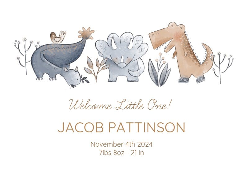 Diminutive dinosaurs -  baby shower & new baby card