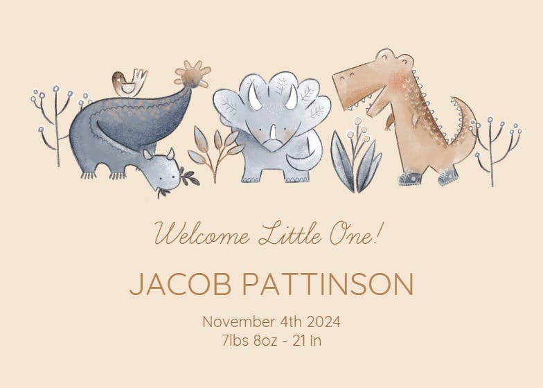 Diminutive dinosaurs -  baby shower & new baby card