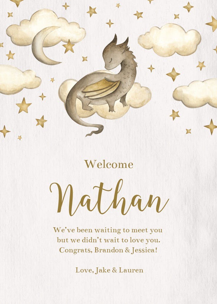 Dragon fliers - baby shower & new baby card