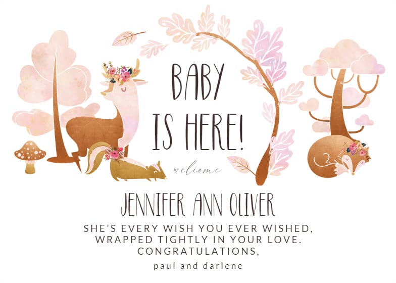 Fairy forest woodland -  baby shower & new baby card