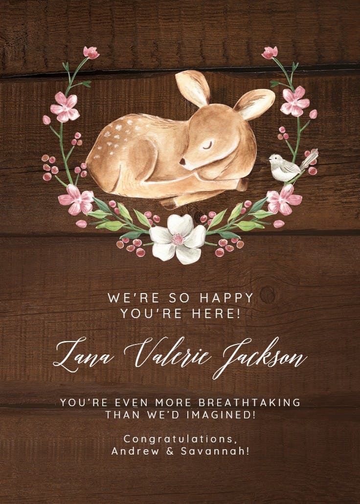Fawna and flora - baby shower & new baby card