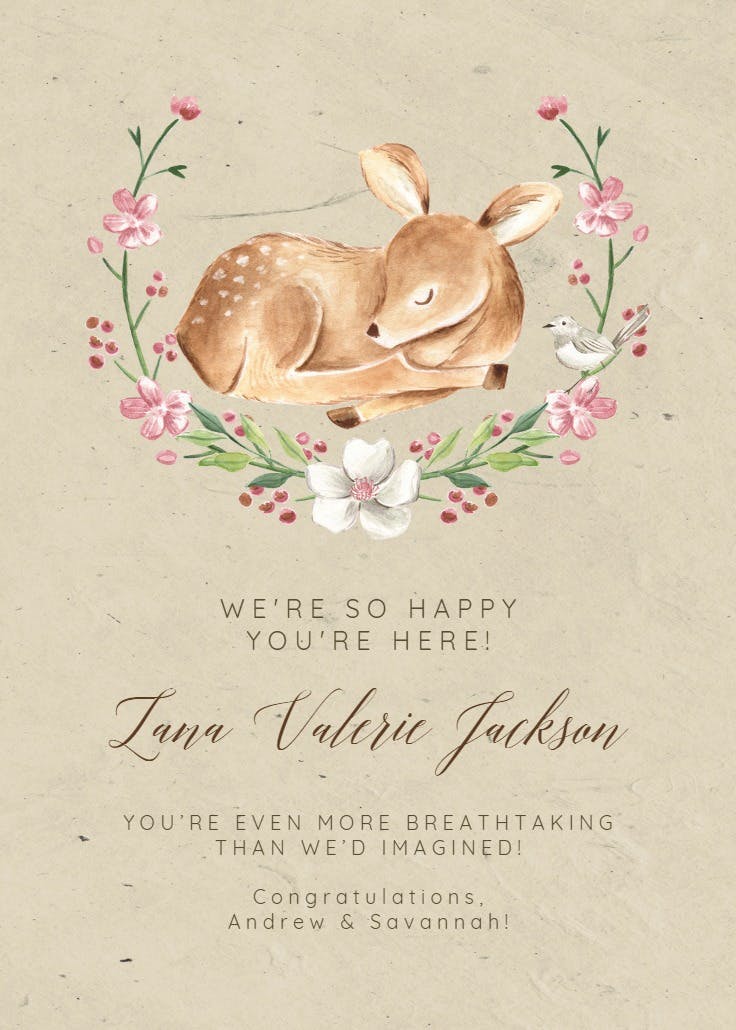 Fawna and flora - tarjeta de recién nacido