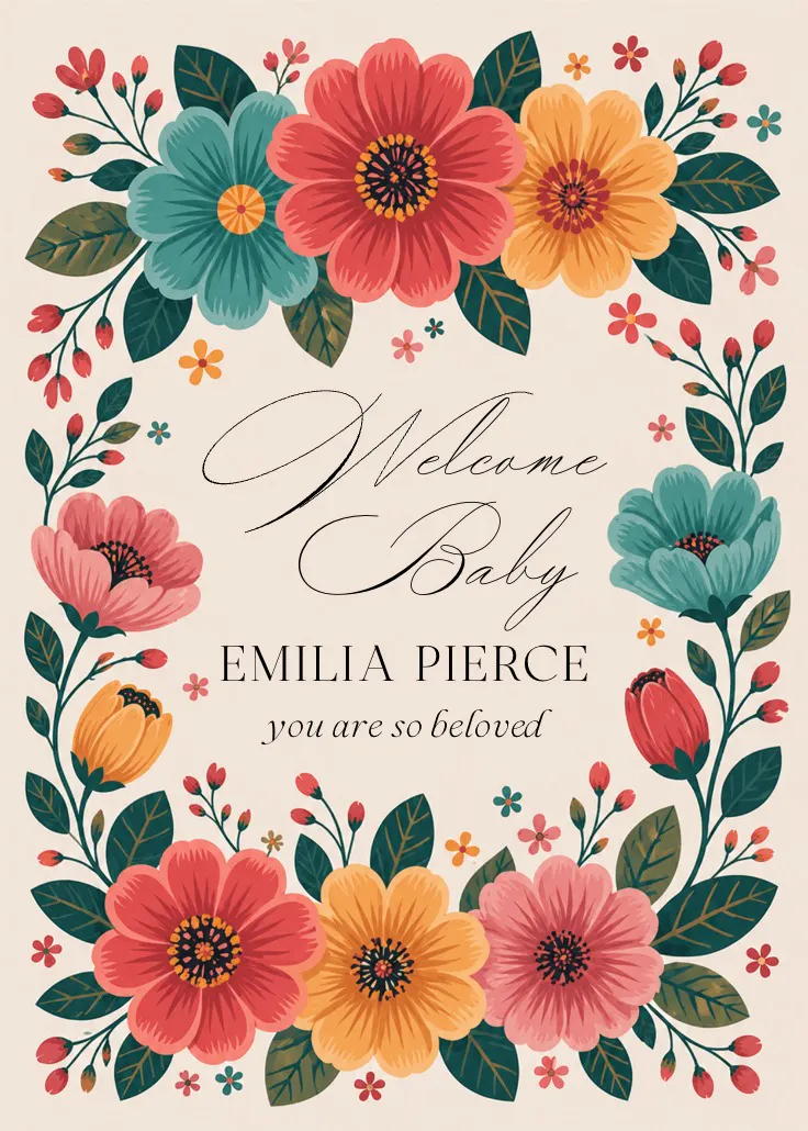 Floral bliss - tarjeta de recién nacido