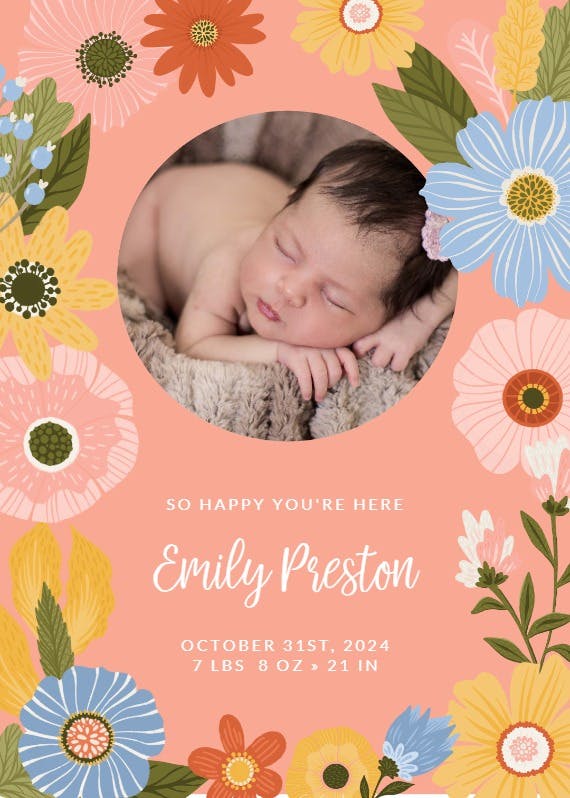 Floral blooms photo -  baby shower & new baby card