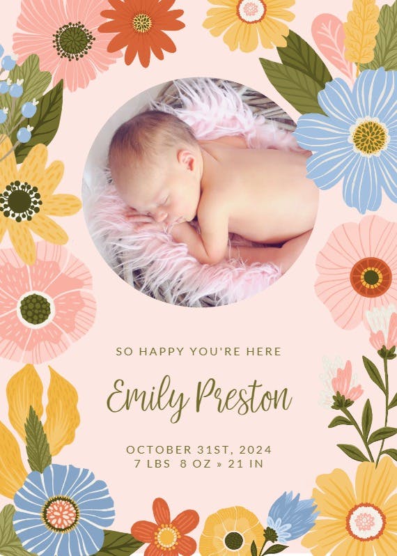 Floral blooms photo -  baby shower & new baby card